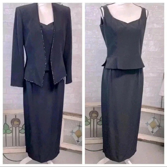 Lillie Rubin classic Vintage black beaded top & jacket sz 10 & skirt sz 6 - Picture 1 of 15
